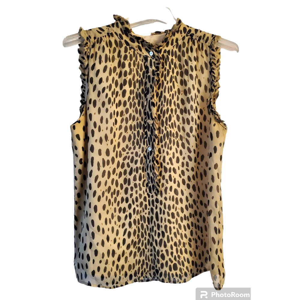 J. Crew Natasha Wildcat Silk Animal Print Sleeveless Flowy Blouse Top Sz 6 or S